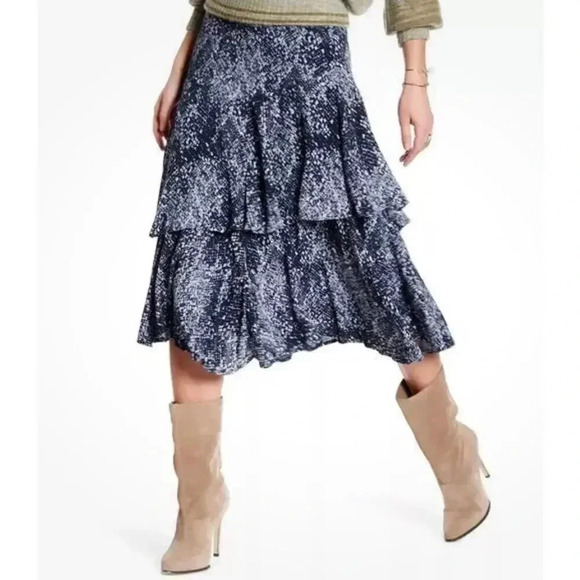 Free People women’s Kiss Me Baby snake skin pattern tiered midi skirt size 0 - Picture 1 of 7